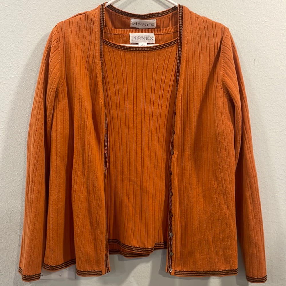 Vintage Retro Burnt Orange Annex Short Sleeve Top and Cover Up/Sweater